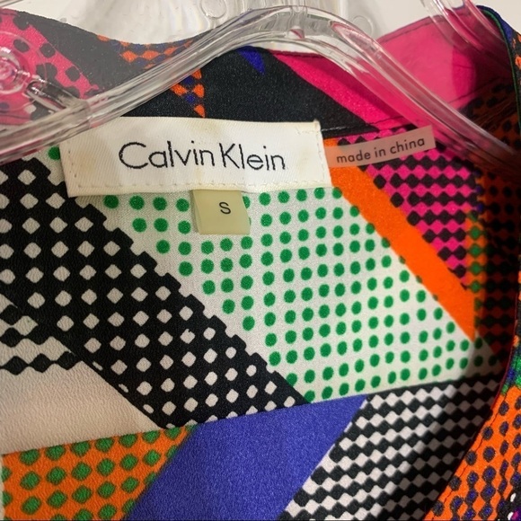 Calvin Klein multicolor long tab sleeve career blouse small women’s professional - Picture 4 of 6